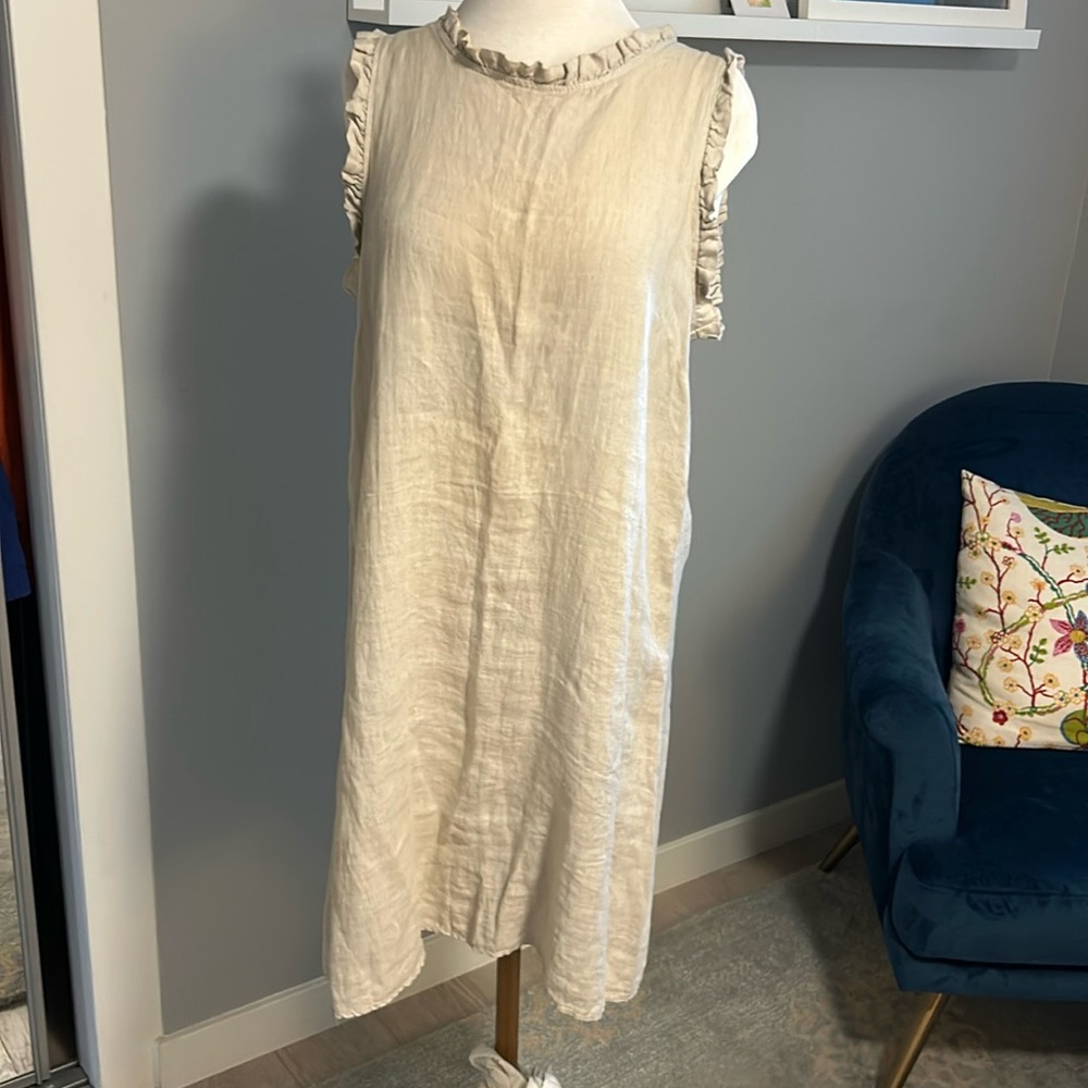 Linen Dress with Ruffle Accents
